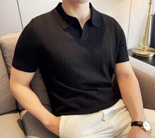 Gestreepte jacquard gebreide T-shirt